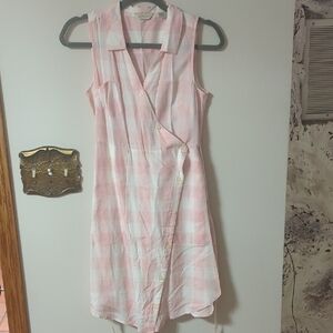 Pink Plaid Sleeveless Wrap Dress